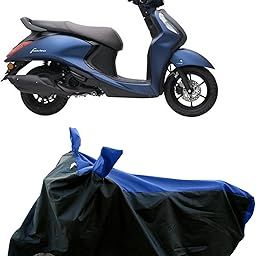 ROMEIZ - Two Wheeler - Motercycle - Bike Cover for Yamaha Fascino 125 Hybrid New SCOOTY Bike Cover with Water-Resistant and Dust Proof Premium 190T Fabric_Blue and Black-14