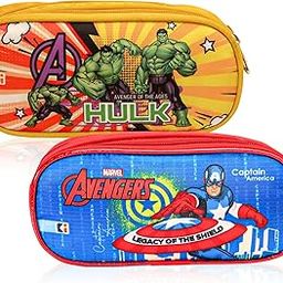 Pack of 2 Pencil Pouch | Multi-Purpose Travel Pouch | 2 Compartments Utility Pouch | Waterproof Stationary Bag for Kids | Marvel Geometry Box | Multicolor-picture-11