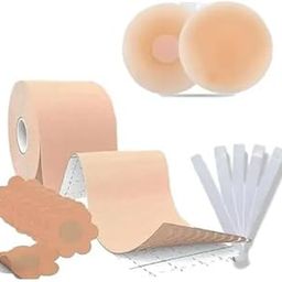 Boob Tape Kit - Instant Breast shaper Tape with 10 Nipple Pasties for Fashion with 36 Strips Double Sided Tape for Clothes &1 Pair Reusable Nipple Cover for Women-image-78