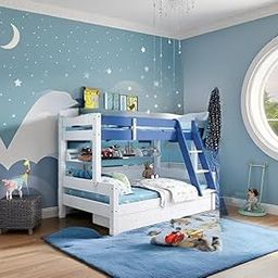 KIDOMATE Mandarin Sturdy Solid Wood Twin Over Double Bunk Bed Space-Saving Design for Kids' Rooms with Style and Comfort Solidwood Underbed Storage (Blue)-image-11