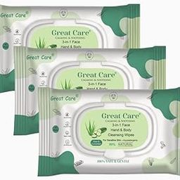 Great Care Oil Control Face Wipes | 25 N each- Pack of 3 | Wet Wipes for Face With Cucumber And Aloe Vera | Makeup Remover Wipes | Hydrating, Refreshing, Soothing | Pararben & Alcohol Free-30