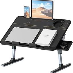 Lap Desk for Bed, Folding Laptop Stand for Bed Table, Adjustable Portable Laptop Bed Tray Desk with Storage Drawer Bookstand Cup Holder for Eating, Working, Writing in Sofa Couch Floor-35