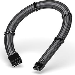 EZDIY-FAB GPU Power Sleeved Cable Extension, 16pin(12+4) 12VHPWR PCIe 5.0 Connector Male to Female for RTX 3090Ti 4070Ti 4080 4090, with Cable Combs-16AWG/Black Grey-23