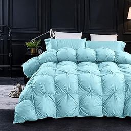 Three Geese Pinch Pleat Feathers Down Comforter King Size Duvet Insert,750+ Fill Power,1200TC 100% Cotton Fabric,Premium Aqua Sky Comforter for All Seasons with 8 Tabs-29