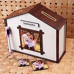 FOTIXO ART GIFTS Customize Photo & Text Dark Wooden Bank for Kids & Adults, Coin Box with Carved Design, Reusable Smooth Finish, Perfect for Savings Challenges, Birthdays, Bank 20x19 cm-image-66