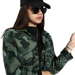 jacket Women Green Camouflage Faux Fur Crop Tailored Jacket-image-44