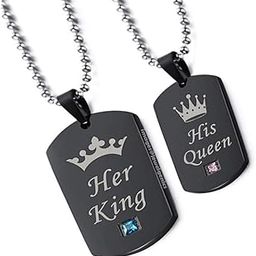 Titanium Stainless Steel His Queen and Her King Dual Couple Pendant/Locket for Boys, Girls and Lovers- Valentine Gift (Black-Silver)-27