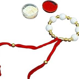 12Pcs, White & Red Beads Lumba Kada Rakhi for Bhabhi Adjustable Ethnic Raksha Bandhan Gift for Sister-in-Law-35