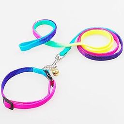 YellowCult Small Dogs Puppy Cat Rabbit Leash & Collar in Rainbow Pattern, 7 Colors, Metal Hook, Adjustable Length and Neck Girth, Nylon Rainbow Leash for Small Pets [Leash & Collar Set]-image-20