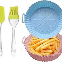 Nonstick Round Silicone Air Fryer Basket with Ear Handles | 8in Multicolor, Heat Resistant, Reusable Set of 2 with Oil Brush & Spatula-image-50