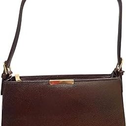 Womens Leather Shoulder Bag | Genuine Leather Baguette-Style Handbag with Gold-Tone Hardware | Slim Profile Purse with Single Strap for Daily & Formal Use | Elegant & Durable-image-1