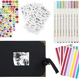LUPINEZ Scrapbook Photo Album Kit | A4 DIY Wedding Album Set with Color Stickers, 10 Markers Pen | Graduations Album Memory Photo Album | Anniversary Gift for Couple Special | 80Pages/40Sheet (Black)-picture-27