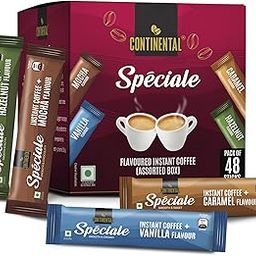 Continental Speciale Assorted Coffee Sachets - 96gm | Pack of 48 | Flavour Instant Coffee Powder | 2g Each - Hazelnut, Vanilla, Mocha, Caramel | Makes 48 Cups | Enjoy Hot or Cold-image-28