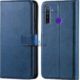 SUNSHINE® Leather Vintage Shock Proof Flip Case Back Cover for Realme-5 Sport (Flexible | Leather Finish | Card Pockets Wallet & Stand |Blue)-image-59