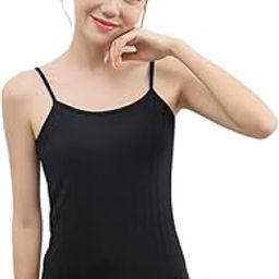 Black Girls Women Female XS-Size Narrow Slips Slim Fit Cotton Thermal Fleece Lined Underwear Tops Camisole Top Warm Base Layer Stretchy Body Shaper Vest for Winter-image-49