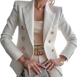 Formal Long Sleeves Blazer Workwear Coat Office Casual Jacket for Women White-picture-51