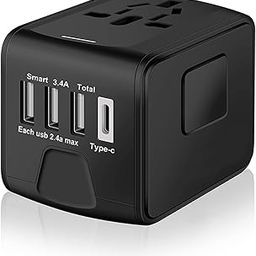 Universal International Travel Power Adapter W/High Speed 2.4A USB-A, 3.0A USB-C Wall Charger, European Adapter, Worldwide AC Outlet Plugs Adapters for Europe, UK, US, AU, Asia-Black-image-48