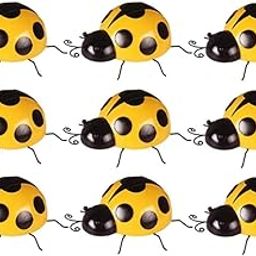 9Pcs Mini Metal Ladybug Fence Hanger Wall Hanging Garden Decor 10cm Yellow |9 Pieces Ladybug Figurines-4