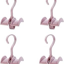 KolorFish Plastic Rotating Handbag Hanger Rack Closet Storage Organizer Hooks For Ladies Bag Belt Tie Scarf (Pink Pack of 4)-image-56
