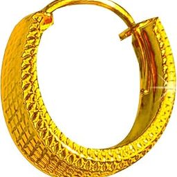 Men's Single Piece Hoop Bali Earring | Pure 925 Silver Gold Finish | Diamond/Grid Textured Round Solid Stylish Piercing Ear Ring | Bold Cool Look 4 Boy | Gift | 6 Month Warranty, Small, 1 Pcs-picture-13