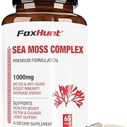 Fox Hunt Irish Sea Moss Complex- 1000MG (60 Capsules Each Pack) Burdock Root Bladderwrack Capsules - Digestive Health & Boosts Immune System - Thyroid, Healthy Skin, Joint Support, 70 grams-image-0