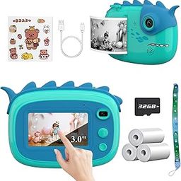 Kids Camera Instant Print, 3.0” Large Touchscreen Selife Camera for Kids,Instant Print Camera for Kids,Christmas Birthday Gifts Toys for 3-12 Years Old Girls Boys,32G Card,Blue-image-34