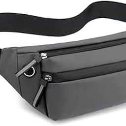 Waist Bag Pack Travel Handy Hiking Zip Pouch Document Money Phone Belt Sport Bag for Men and Women and Adult Leather (Grey)-image-86