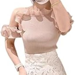 CRAMPLE®Summer Ruffled Splice Off Shoulder Pullover Japanese Strap Slim Fit Women Solid All-Matched Short Top-picture-49