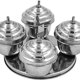 Spillbox Brass Traditional Handcrafted Stainless Steel Kumkum Holder For Pooja | Puja Worship | Puja | Roli | Chawal | Chandan | Haldi | Kumkum Puja Box | Sindoor | Turmeric | Dabbi- Ss 4 In 1 Dabbi-picture-21