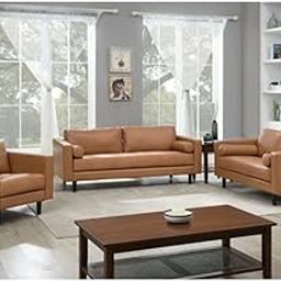 ZUKIBU ART Nataniel 3 Piece Living Room Sets Genuine Leather Modern Couch Set with Sofa, Loveseat and Armchair (Brown)-image-7