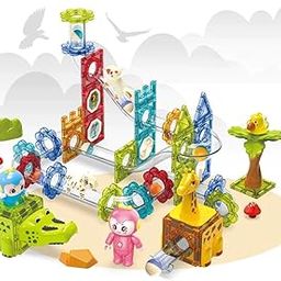 VENTUREBELL Magnetic Animal Park Building Blocks Set, STEM Educational Marble Run Toy, Ages 3+-58