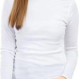 Women's Turtleneck Long Sleeve Shirt Slim Fit Thermal Base Layer Tops, White, Large (Pack of 1)-image-55