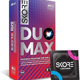 Skore Duo Max - Premium Pleasure Condoms for Him and Her with Disposal Pouches|Dotted & Ribbed|Performa Lubricant for Long Lasting Climax Delay |Suitable for use with lubes & toys- 1 Pack (10 pieces)-18
