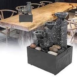 Indoor Tabletop Water Fountain with LED Lights|Soothing Indoor Water Feature for Relaxing & Stress Relief Cascading Waterfall Feature - Black Speckled Design |Ornament for Home & Office Décor-image-95