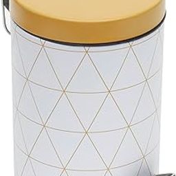 Home Basics 3 Liter Small Metal Trash Can with Lid, Compact Garbage Bin with Removable Liner Bucket and Handle for Bathroom, Kitchen, Craft Room, Office | White-11