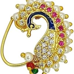 Gold Plated Stone Studded Clip On Nosepin For Women and Girls-image-10