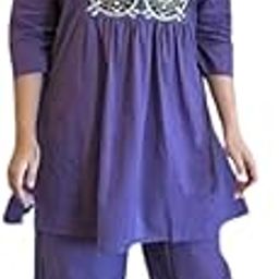 Women Cotton 3/4th Sleeves Embroidered Kurta Pant Set and Cord Set-image-9