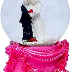 Wedding Snow Globe with Pink Rose Base, 7 cm Height, Decoration-image-8