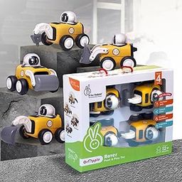 R for Rabbit Orapple Rover Push and Play Mini Construction Vehicle Set for Kids | Non-Toxic BPA Free 4 Pcs Road Roller, Bulldozer, Drill Crusher & Excavator Baby Toy Car Combo (Yellow Black)-25