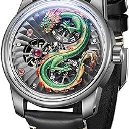 Top Brand Mens Dragon Dial Leather Automatic Watch Designer Luminous Waterproof Transparent Mechanical Watch JM-Dragon-40