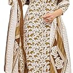 Women's Cotton Blend Regular Fit Straight Printed Kurta, Pant & Dupatta Set with Elegant Design for Weddings, Parties, Festivals, Family Functions, Casual Outings (Beige)-picture-6