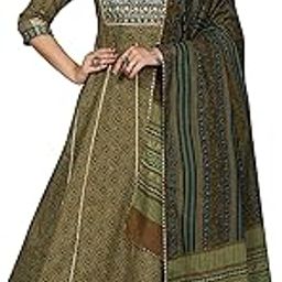Women's Printed & Handwork Anarkali Cotton Kurta with Pant & Dupatta | Kurta Set For Women | Suit Set For Women | Kurti Dress Set | Cotton Fabric Set-image-1