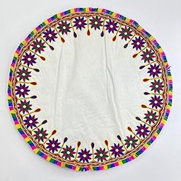Yasamazing Bride's and New Born Baby Welcome Swagat Embroidered kutchi Working Modern Welcome Footprint Handprint Cloth Kanku Pagla Rumal Pack of 1 (Round)-image-38