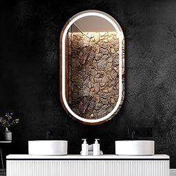 Capsule LED Oval Bathroom Glass Wall Mount Mirror With 3 Lighting Options (Warm, White, Natural White ) -Stylish Illumination For Your Wash Basin 17.5X23.5 Inch-43