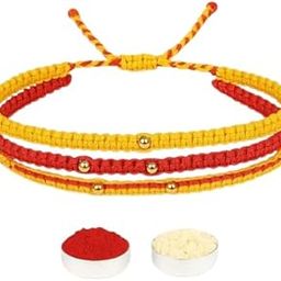 Handmade 3-Layered Mauli Thread Rakhi for Brother with OM Charm – Traditional Bracelet with Roli Chawal, Message Card & Rakshabandhan Box-image-46