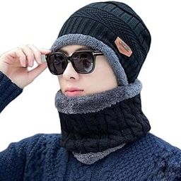 Unisex Warm Beanie Cap and Neck Warmer Set for Men, Fur Fleece Lined Stylish Beanie Knitted Cap with Neck Warmer-picture-10