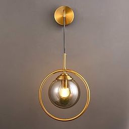 ONLINE GENERATION Nordic Wall Light - Mirror Lamp Pole Mount Single Globe Round Glass Shade 1-Light Fixture Ring Reading Light (Smoke Gray Glass) With LED Bulb-image-7