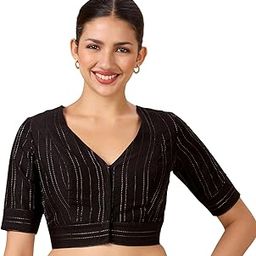 Women's Cotton Silk Blended Saree Blouse with Zari Stripes-image-6