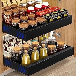 SHIPLORD® Maximize Cabinet Space: 2-Pack Heavy-Duty Adhesive Slide-Out Drawer Organizers for Effortless Kitchen Organization-image-24