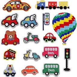 16 PCS Iron on Patches, Car Design Embroidered Applique Patches, Bright Vivid Colors, Fabric Stickers for Clothes, Hats, Bags, DIY Accessories-image-5